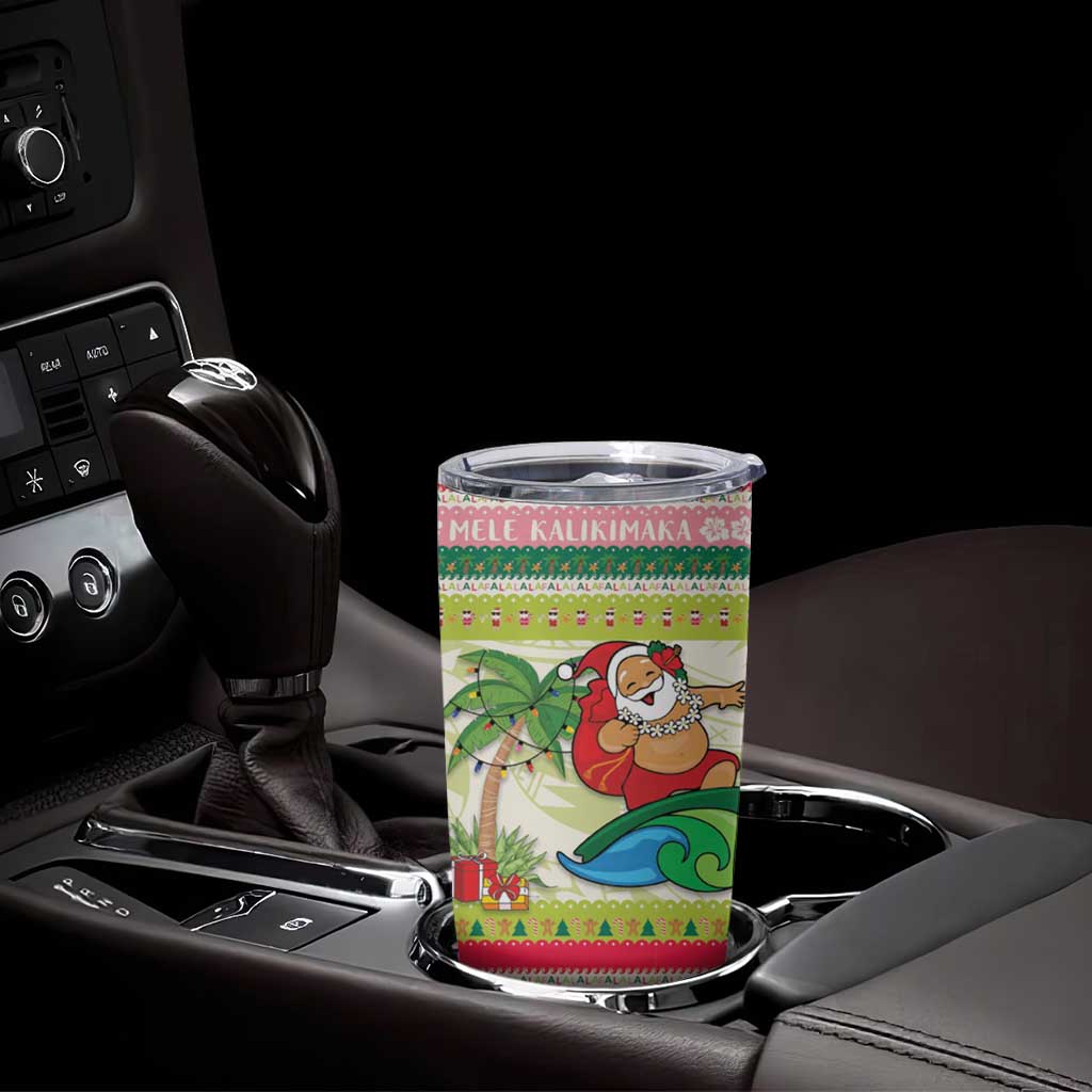 Mele Kalikimaka Hawaii Christmas Tumbler Cup Surfing Santa with Polynesian Tribal LT9 - Polynesian Pride