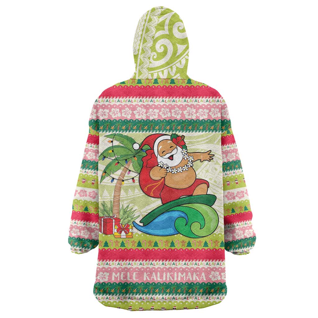 Mele Kalikimaka Hawaii Christmas Wearable Blanket Hoodie Surfing Santa with Polynesian Tribal LT9 - Polynesian Pride