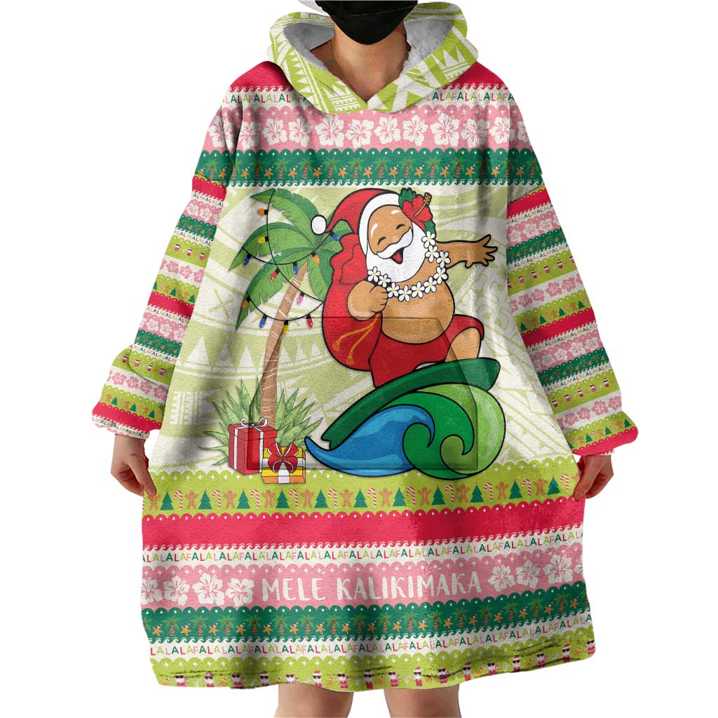Mele Kalikimaka Hawaii Christmas Wearable Blanket Hoodie Surfing Santa with Polynesian Tribal LT9 - Polynesian Pride
