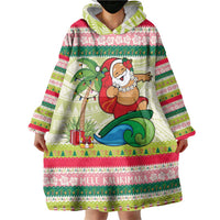 Mele Kalikimaka Hawaii Christmas Wearable Blanket Hoodie Surfing Santa with Polynesian Tribal LT9 - Polynesian Pride