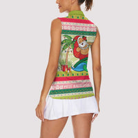 Mele Kalikimaka Hawaii Christmas Women Sleeveless Polo Shirt Surfing Santa with Polynesian Tribal LT9 - Polynesian Pride