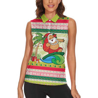 Mele Kalikimaka Hawaii Christmas Women Sleeveless Polo Shirt Surfing Santa with Polynesian Tribal LT9 - Polynesian Pride