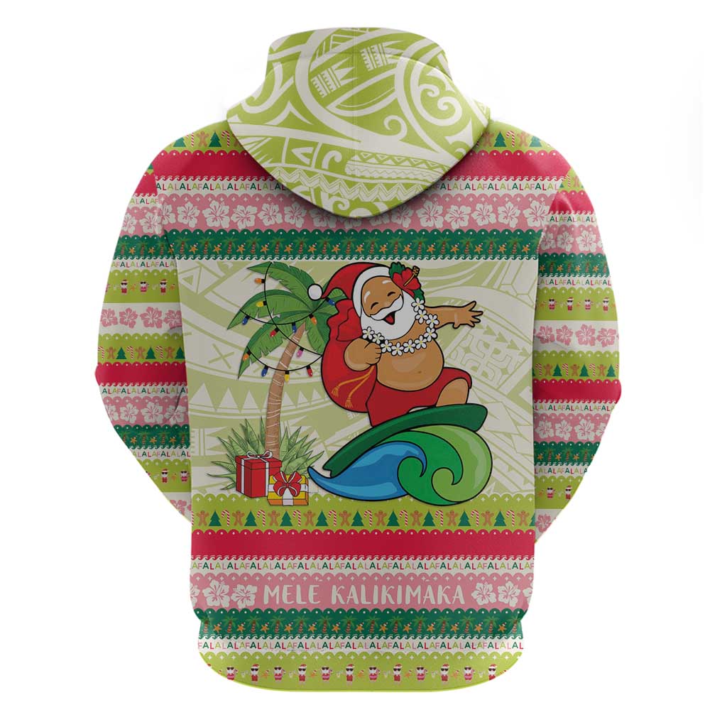 Mele Kalikimaka Hawaii Christmas Zip Hoodie Surfing Santa with Polynesian Tribal LT9 - Polynesian Pride