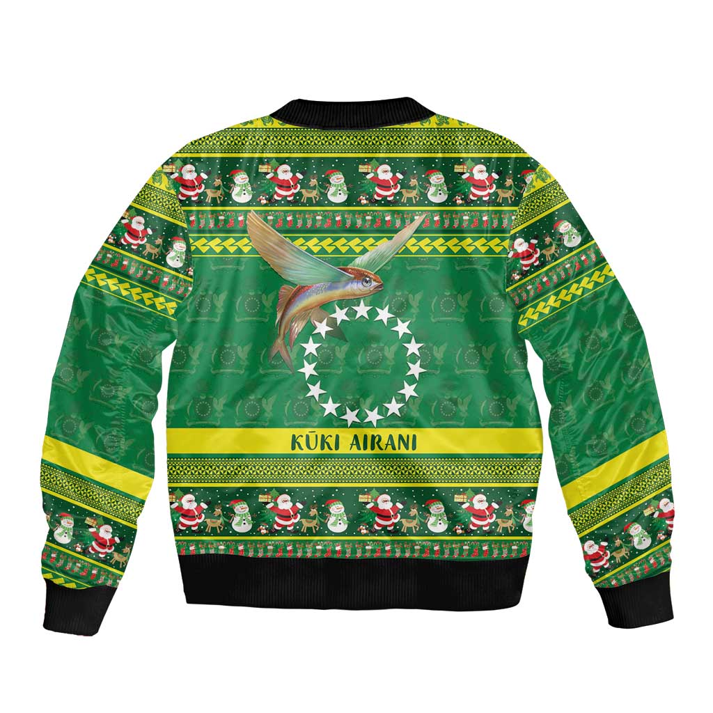 Meri Kiritimiti Cook Islands Christmas Bomber Jacket Maroro Flying Fish and White Stars LT9 - Polynesian Pride