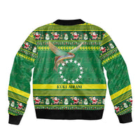 Meri Kiritimiti Cook Islands Christmas Bomber Jacket Maroro Flying Fish and White Stars LT9 - Polynesian Pride