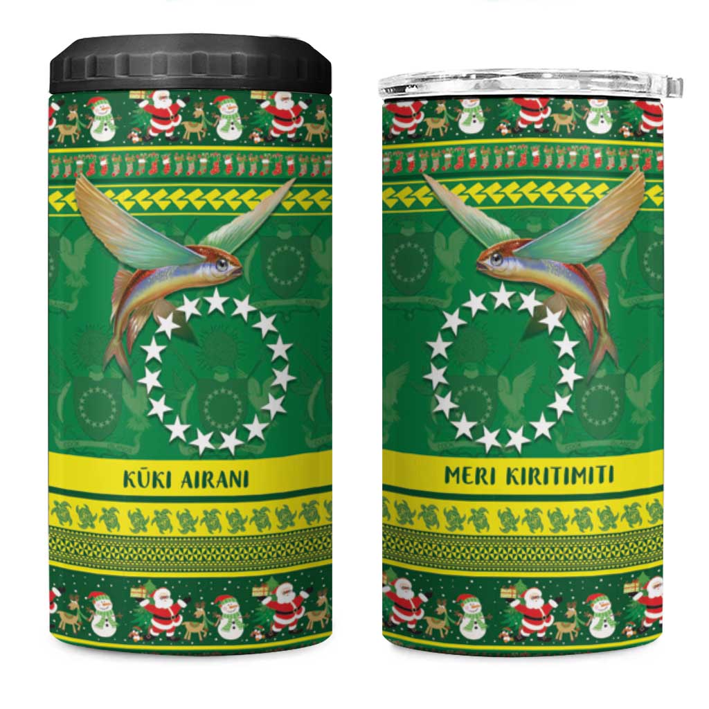 Meri Kiritimiti Cook Islands Christmas 4 in 1 Can Cooler Tumbler Maroro Flying Fish and White Stars LT9 One Size: 16 oz Green - Polynesian Pride