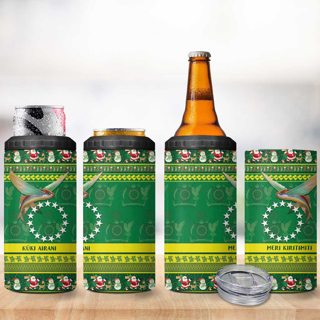 Meri Kiritimiti Cook Islands Christmas 4 in 1 Can Cooler Tumbler Maroro Flying Fish and White Stars LT9 - Polynesian Pride