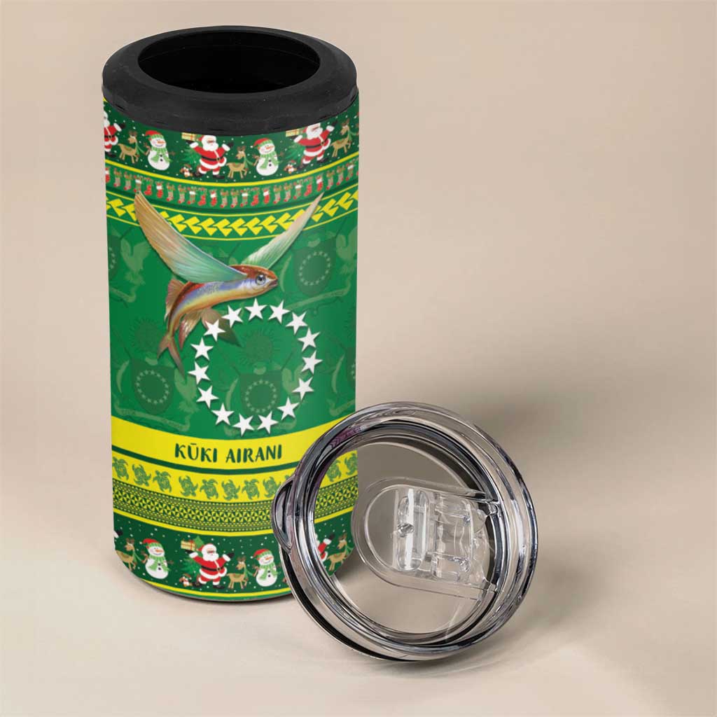 Meri Kiritimiti Cook Islands Christmas 4 in 1 Can Cooler Tumbler Maroro Flying Fish and White Stars LT9 - Polynesian Pride