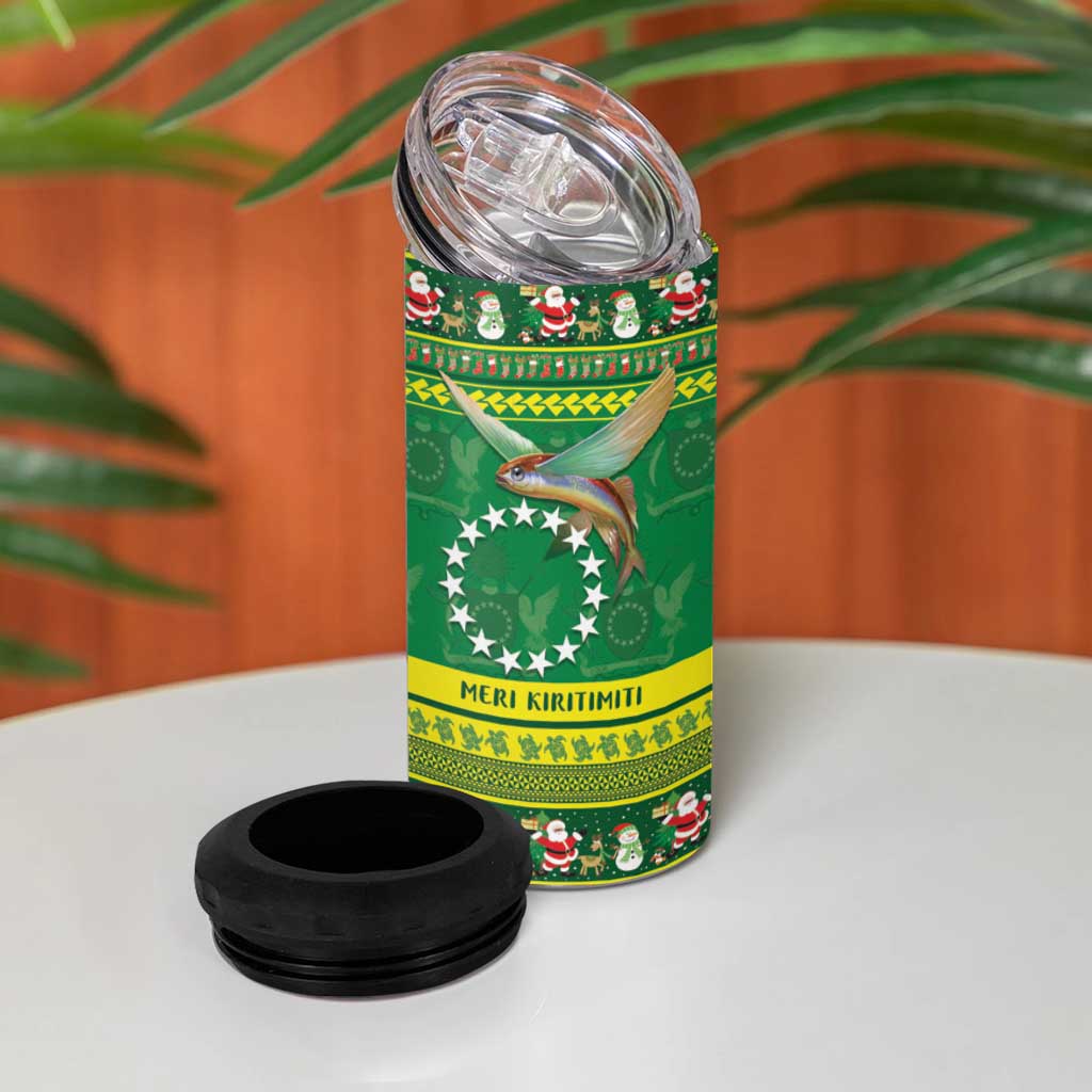 Meri Kiritimiti Cook Islands Christmas 4 in 1 Can Cooler Tumbler Maroro Flying Fish and White Stars LT9 - Polynesian Pride