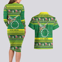 Meri Kiritimiti Cook Islands Christmas Couples Matching Long Sleeve Bodycon Dress and Hawaiian Shirt Maroro Flying Fish and White Stars LT9 - Polynesian Pride
