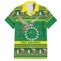 Meri Kiritimiti Cook Islands Christmas Family Matching Long Sleeve Bodycon Dress and Hawaiian Shirt Maroro Flying Fish and White Stars LT9 Dad's Shirt - Short Sleeve Green - Polynesian Pride