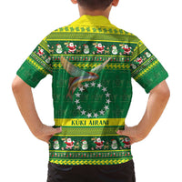 Meri Kiritimiti Cook Islands Christmas Family Matching Off The Shoulder Long Sleeve Dress and Hawaiian Shirt Maroro Flying Fish and White Stars LT9 - Polynesian Pride
