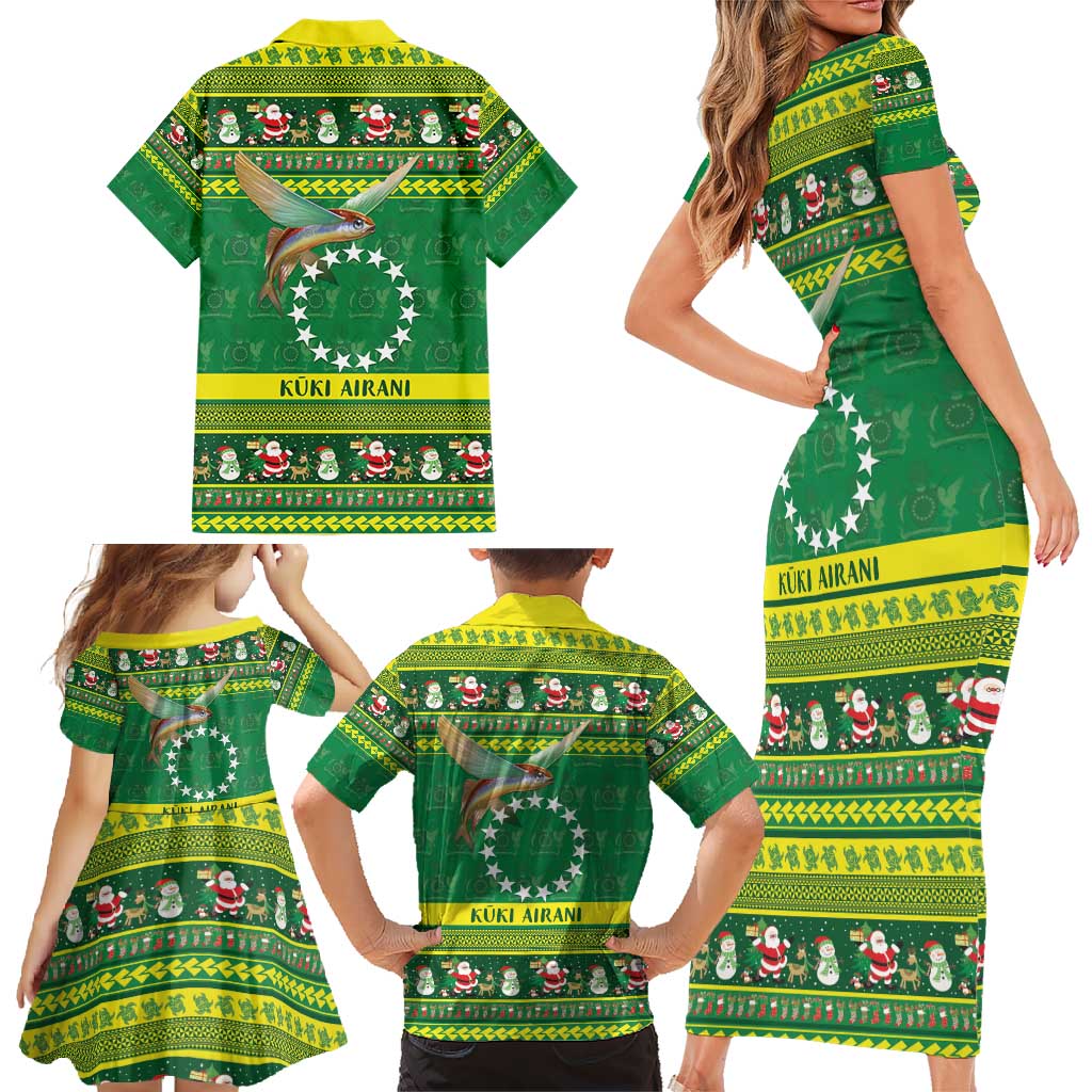 Meri Kiritimiti Cook Islands Christmas Family Matching Short Sleeve Bodycon Dress and Hawaiian Shirt Maroro Flying Fish and White Stars LT9 - Polynesian Pride