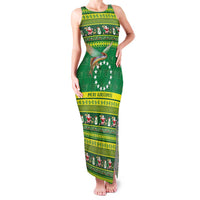 Meri Kiritimiti Cook Islands Christmas Family Matching Tank Maxi Dress and Hawaiian Shirt Maroro Flying Fish and White Stars LT9 Mom's Dress Green - Polynesian Pride
