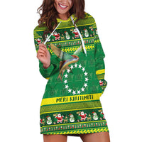 Meri Kiritimiti Cook Islands Christmas Hoodie Dress Maroro Flying Fish and White Stars LT9 Green - Polynesian Pride
