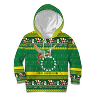 Meri Kiritimiti Cook Islands Christmas Kid Hoodie Maroro Flying Fish and White Stars LT9 Hoodie Green - Polynesian Pride