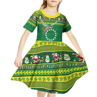 Meri Kiritimiti Cook Islands Christmas Kid Short Sleeve Dress Maroro Flying Fish and White Stars LT9 - Polynesian Pride