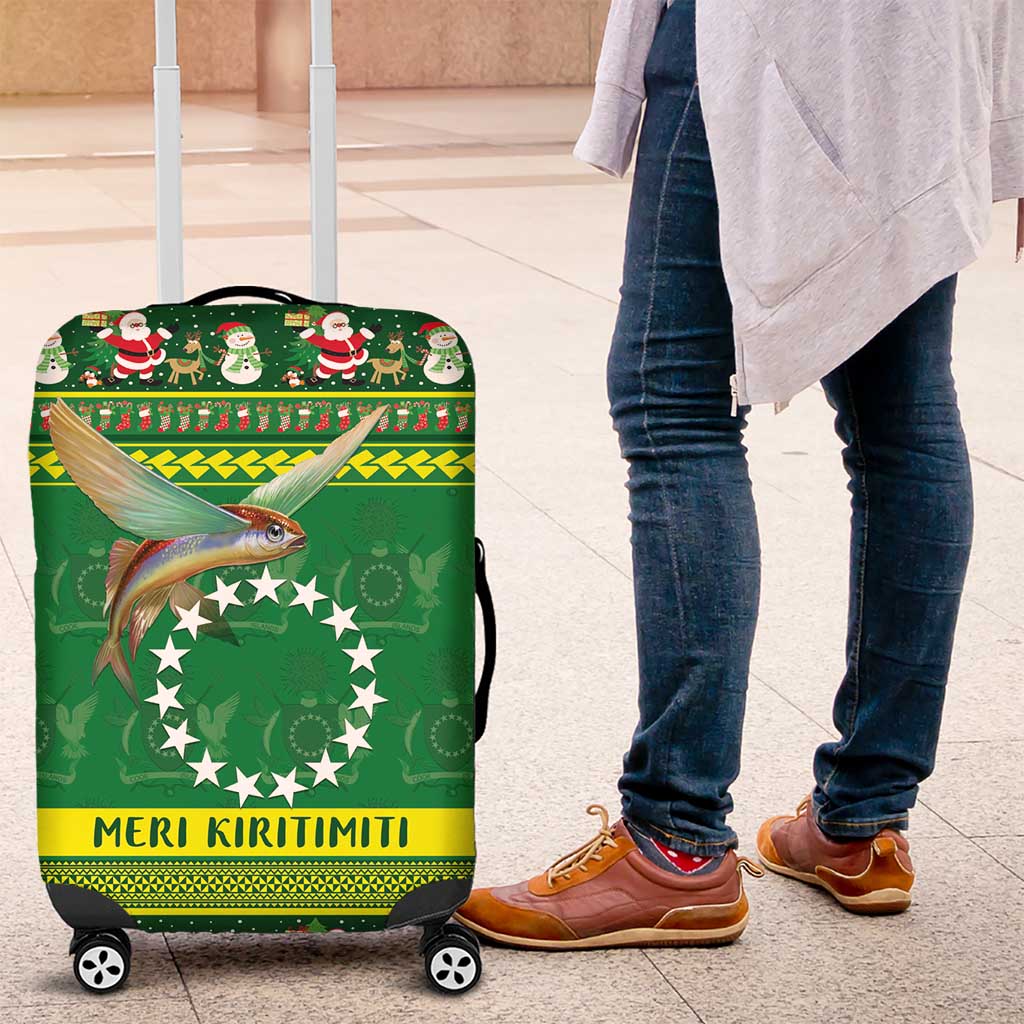 Meri Kiritimiti Cook Islands Christmas Luggage Cover Maroro Flying Fish and White Stars LT9 Green - Polynesian Pride
