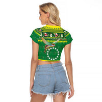 Meri Kiritimiti Cook Islands Christmas Raglan Cropped T Shirt Maroro Flying Fish and White Stars LT9 - Polynesian Pride