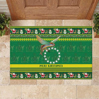 Meri Kiritimiti Cook Islands Christmas Rubber Doormat Maroro Flying Fish and White Stars LT9 Green - Polynesian Pride