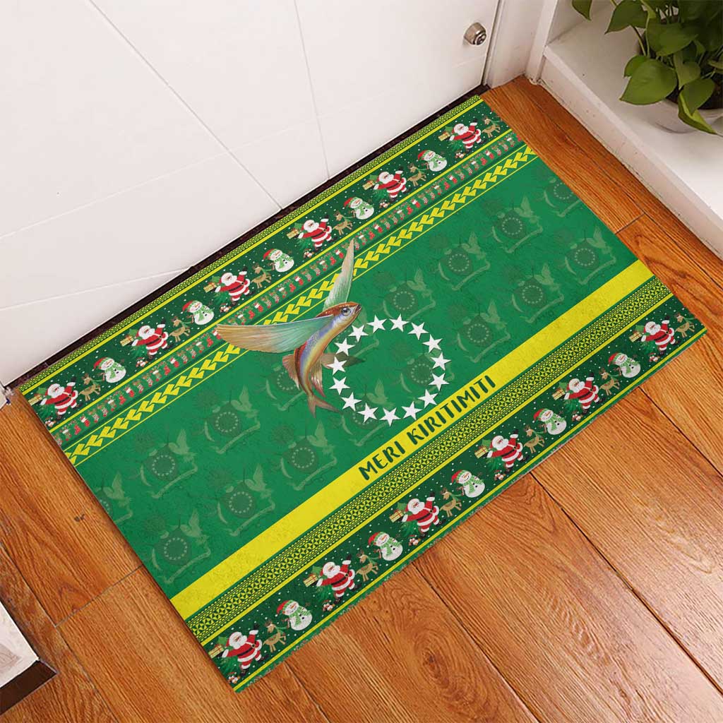 Meri Kiritimiti Cook Islands Christmas Rubber Doormat Maroro Flying Fish and White Stars LT9 - Polynesian Pride