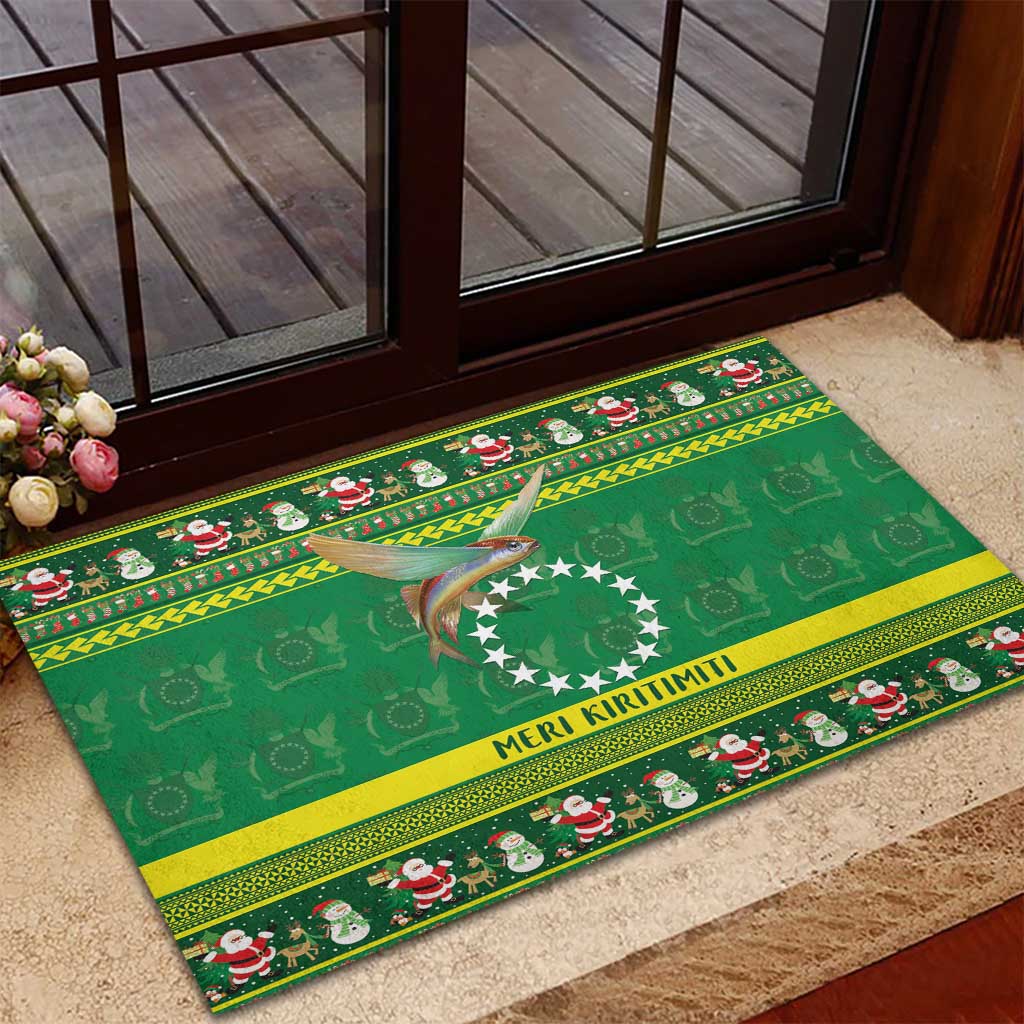 Meri Kiritimiti Cook Islands Christmas Rubber Doormat Maroro Flying Fish and White Stars LT9 - Polynesian Pride
