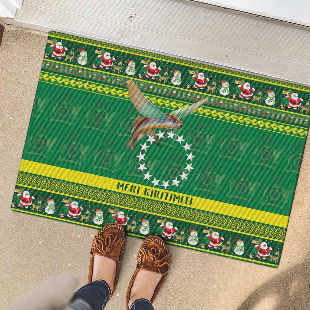 Meri Kiritimiti Cook Islands Christmas Rubber Doormat Maroro Flying Fish and White Stars LT9 - Polynesian Pride