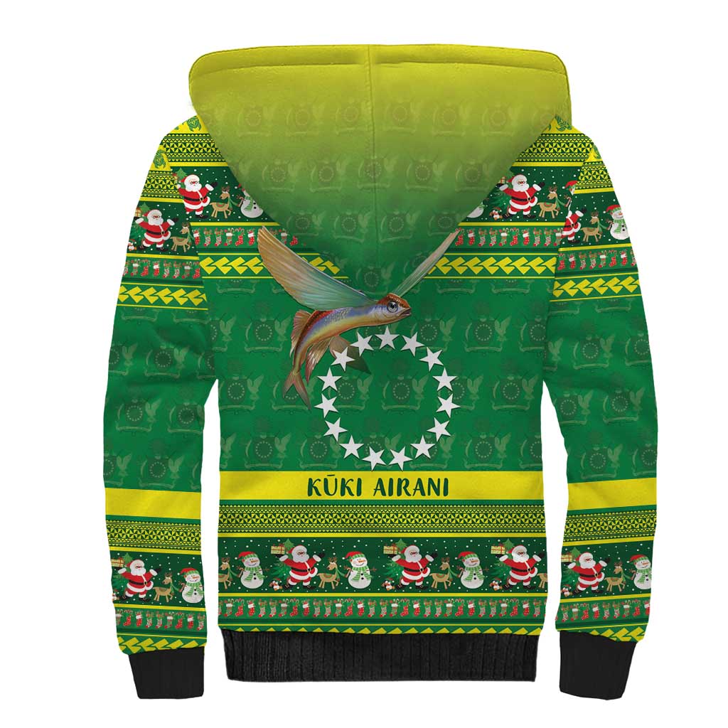 Meri Kiritimiti Cook Islands Christmas Sherpa Hoodie Maroro Flying Fish and White Stars LT9 - Polynesian Pride