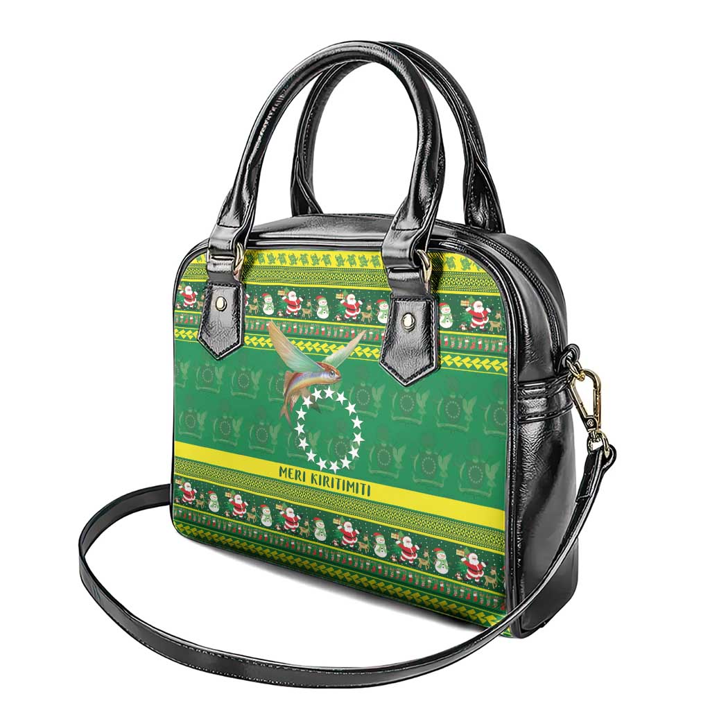 Meri Kiritimiti Cook Islands Christmas Shoulder Handbag Maroro Flying Fish and White Stars