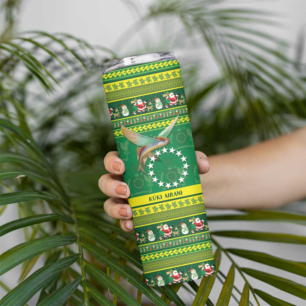 Meri Kiritimiti Cook Islands Christmas Skinny Tumbler Maroro Flying Fish and White Stars LT9 - Polynesian Pride