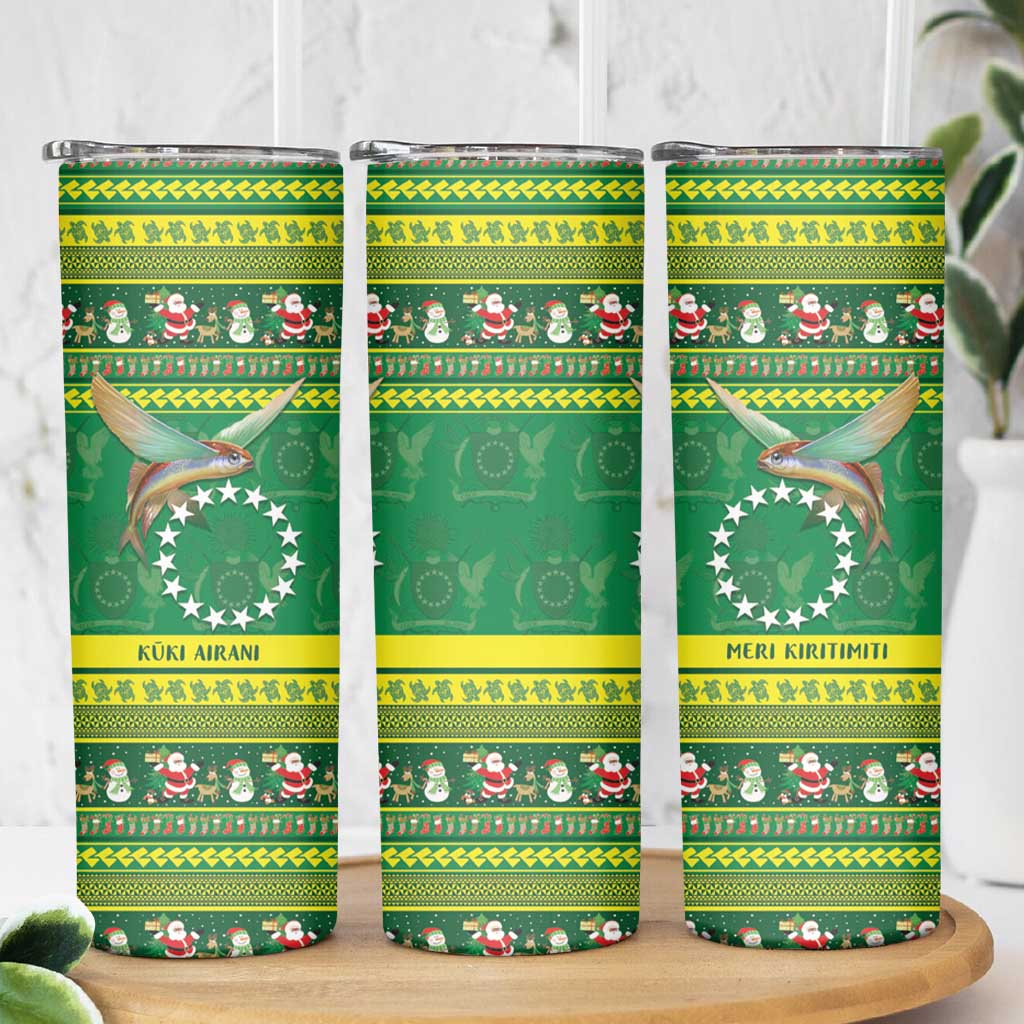 Meri Kiritimiti Cook Islands Christmas Skinny Tumbler Maroro Flying Fish and White Stars LT9 - Polynesian Pride