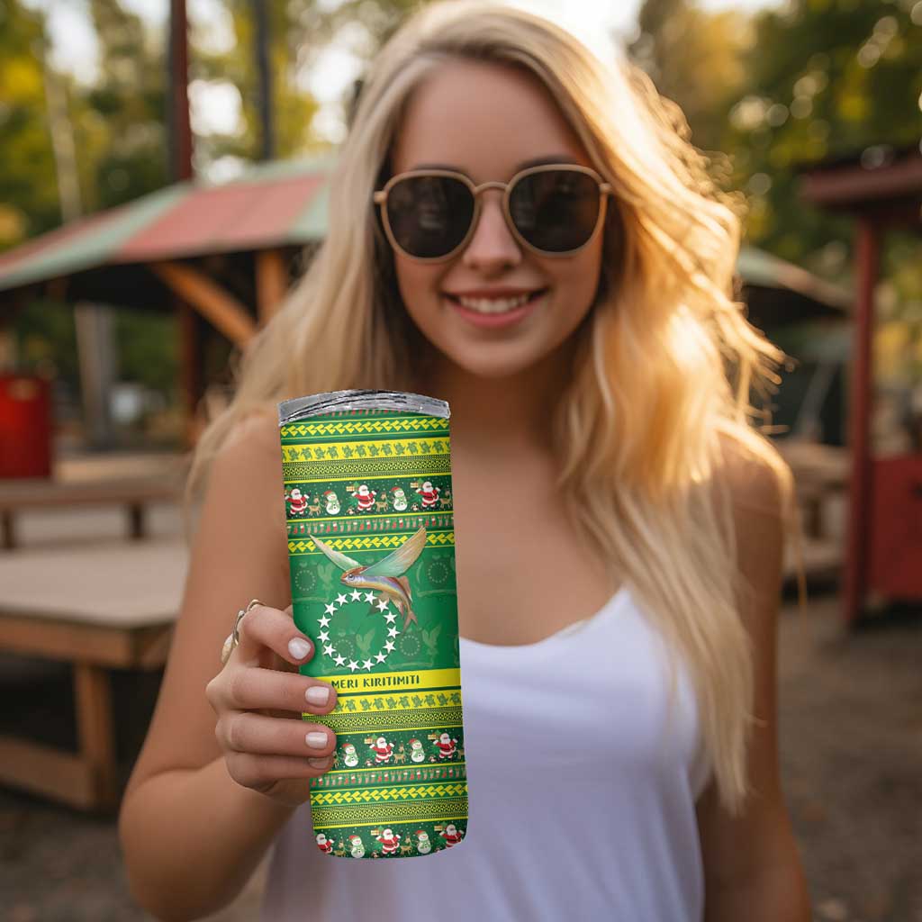 Meri Kiritimiti Cook Islands Christmas Skinny Tumbler Maroro Flying Fish and White Stars LT9 - Polynesian Pride