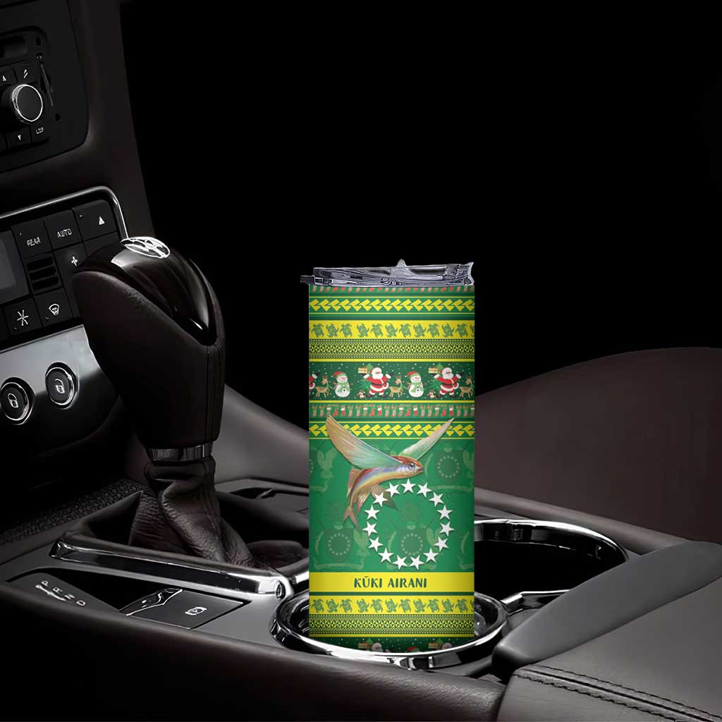 Meri Kiritimiti Cook Islands Christmas Skinny Tumbler Maroro Flying Fish and White Stars LT9 - Polynesian Pride