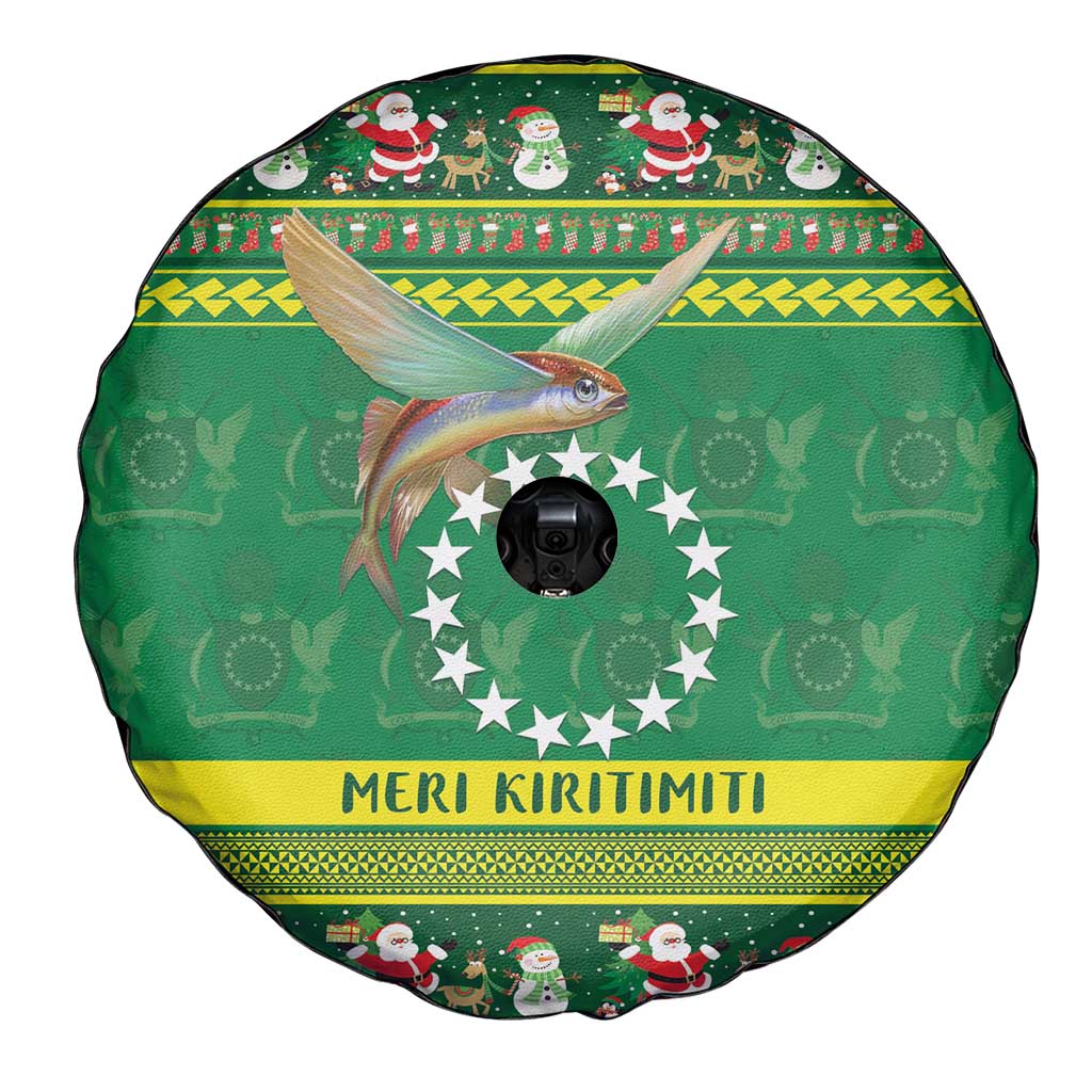 Meri Kiritimiti Cook Islands Christmas Spare Tire Cover Maroro Flying Fish and White Stars LT9 - Polynesian Pride