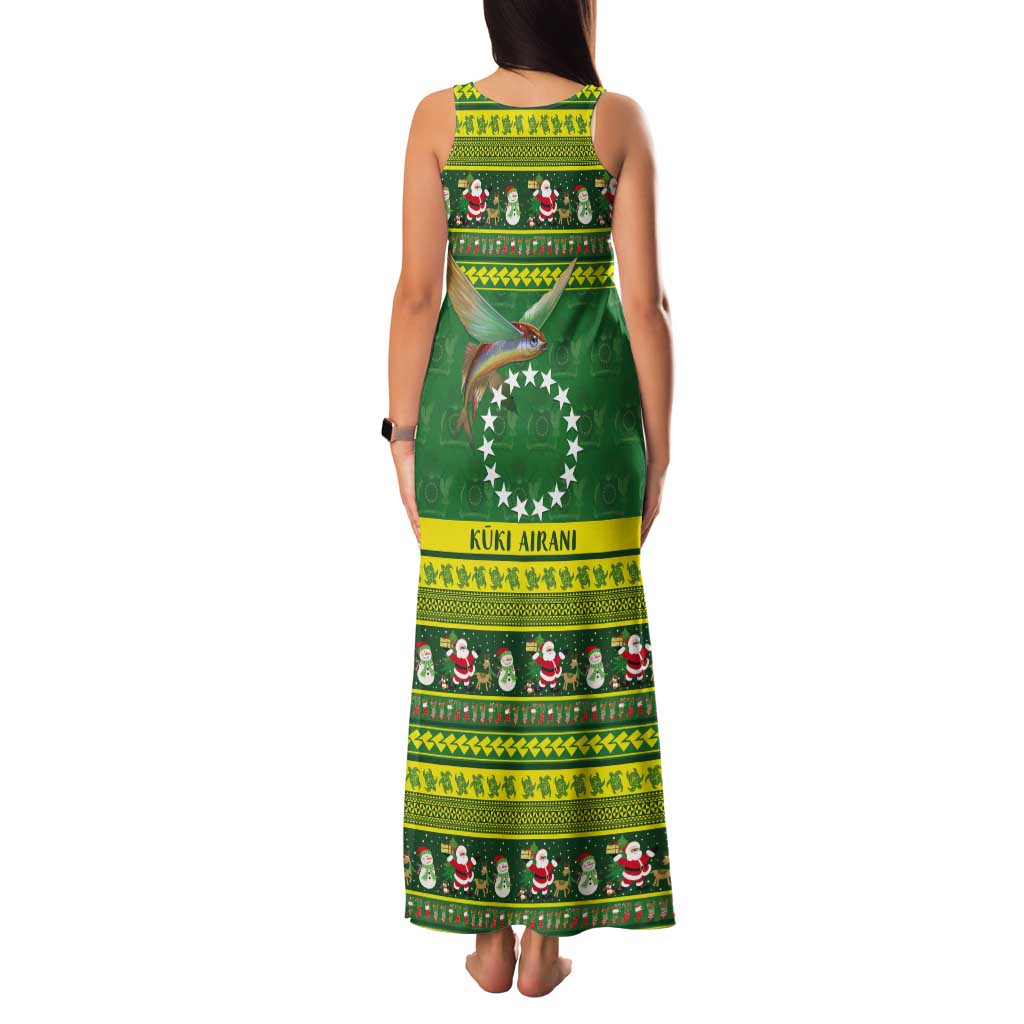 Meri Kiritimiti Cook Islands Christmas Tank Maxi Dress Maroro Flying Fish and White Stars LT9 - Polynesian Pride
