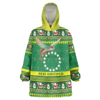 Meri Kiritimiti Cook Islands Christmas Wearable Blanket Hoodie Maroro Flying Fish and White Stars LT9 One Size Green - Polynesian Pride