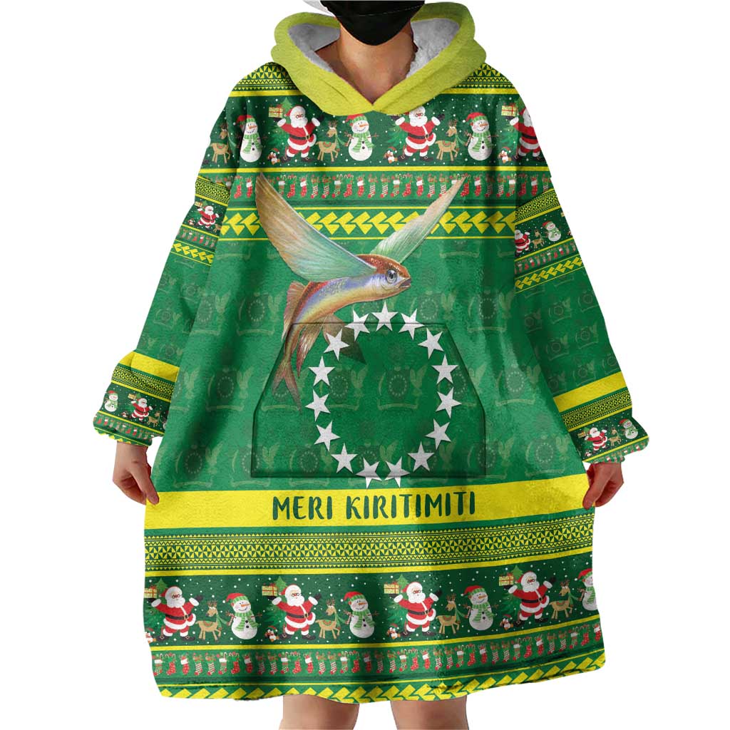 Meri Kiritimiti Cook Islands Christmas Wearable Blanket Hoodie Maroro Flying Fish and White Stars LT9 - Polynesian Pride
