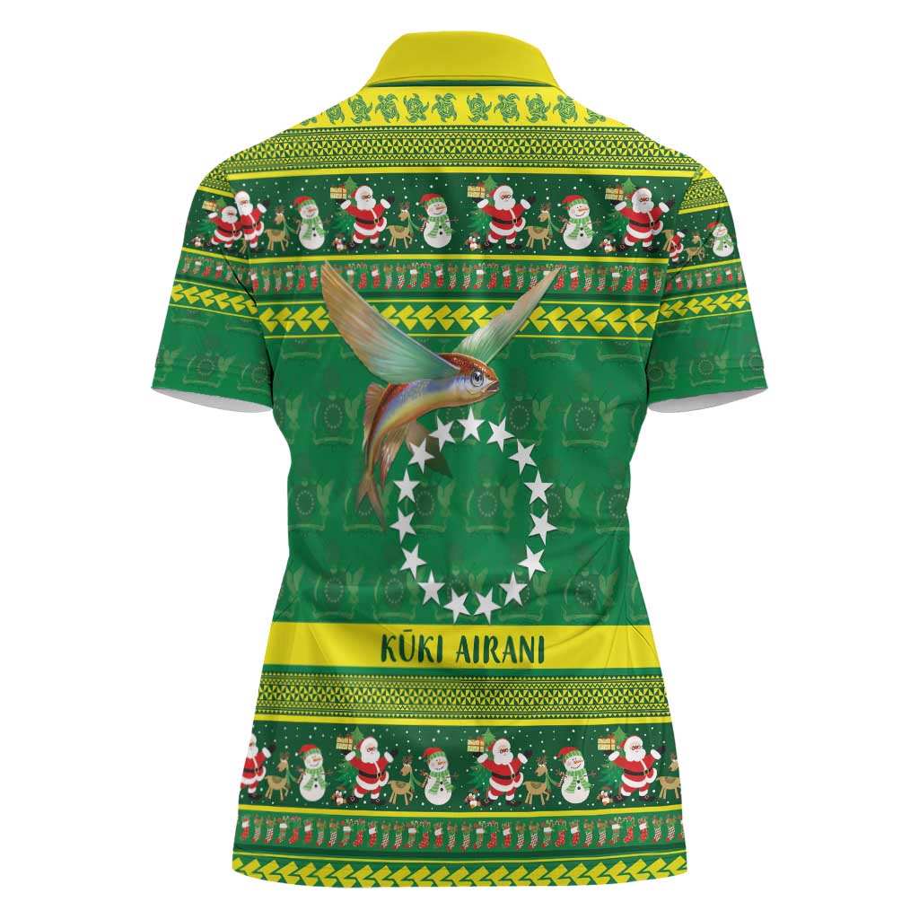 Meri Kiritimiti Cook Islands Christmas Women Polo Shirt Maroro Flying Fish and White Stars LT9 - Polynesian Pride