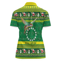 Meri Kiritimiti Cook Islands Christmas Women Polo Shirt Maroro Flying Fish and White Stars LT9 - Polynesian Pride