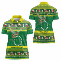 Meri Kiritimiti Cook Islands Christmas Women Polo Shirt Maroro Flying Fish and White Stars LT9 - Polynesian Pride