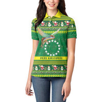 Meri Kiritimiti Cook Islands Christmas Women Polo Shirt Maroro Flying Fish and White Stars LT9 - Polynesian Pride