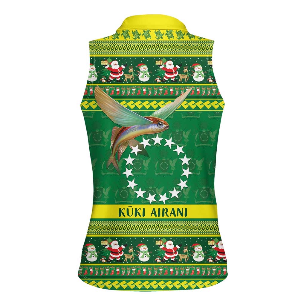 Meri Kiritimiti Cook Islands Christmas Women Sleeveless Polo Shirt Maroro Flying Fish and White Stars LT9 - Polynesian Pride