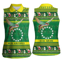 Meri Kiritimiti Cook Islands Christmas Women Sleeveless Polo Shirt Maroro Flying Fish and White Stars LT9 - Polynesian Pride