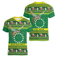 Meri Kiritimiti Cook Islands Christmas Women V-Neck T-Shirt Maroro Flying Fish and White Stars LT9 - Polynesian Pride