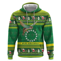 Meri Kiritimiti Cook Islands Christmas Zip Hoodie Maroro Flying Fish and White Stars LT9 Pullover Hoodie Green - Polynesian Pride