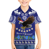 American Samoa Christmas Family Matching Off Shoulder Long Sleeve Dress and Hawaiian Shirt Manuia le Kerisimasi Polynesian Tribal LT9 Son's Shirt Blue - Polynesian Pride