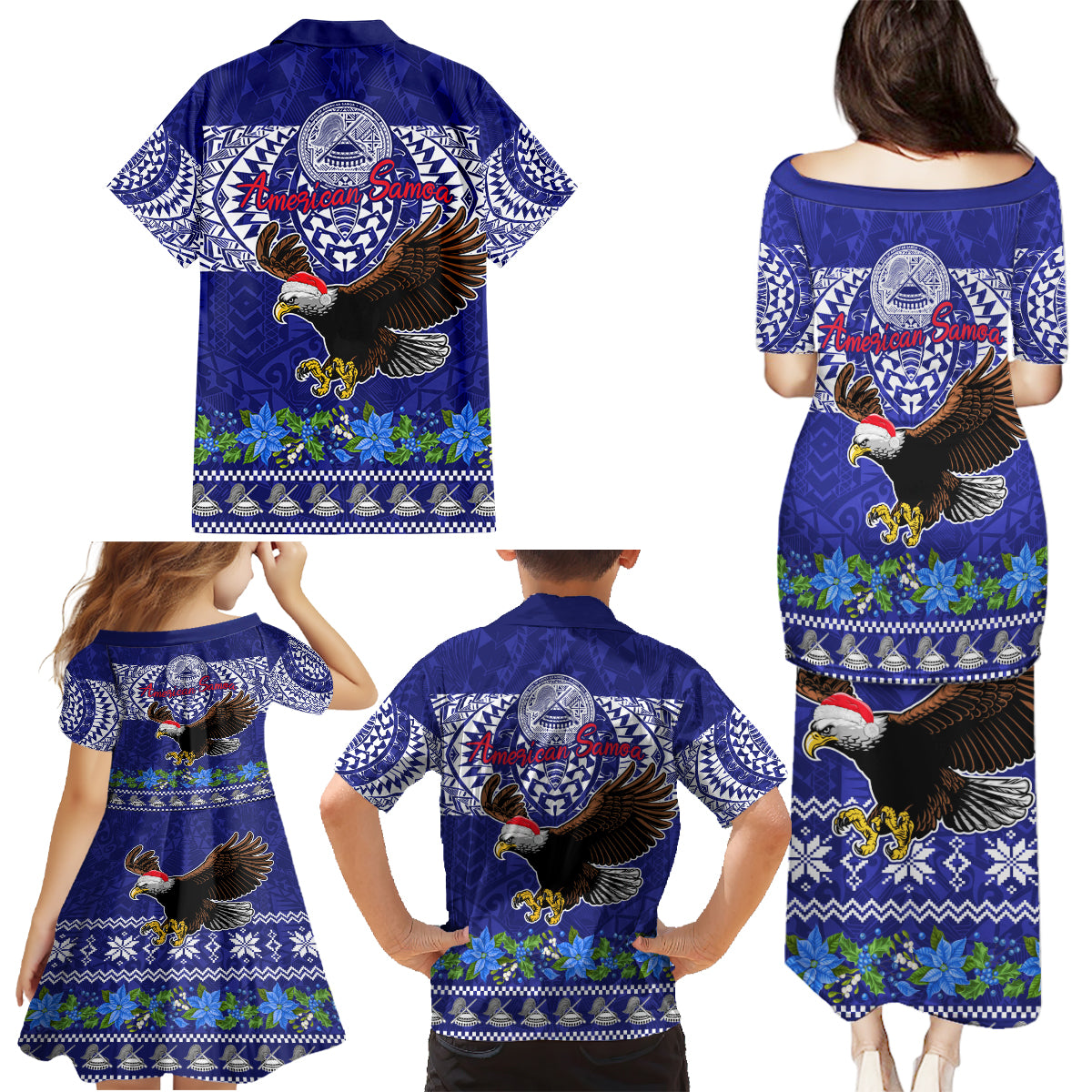 American Samoa Christmas Family Matching Puletasi Dress and Hawaiian Shirt Manuia le Kerisimasi Polynesian Tribal LT9 - Polynesian Pride