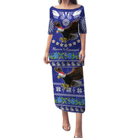 American Samoa Christmas Family Matching Puletasi Dress and Hawaiian Shirt Manuia le Kerisimasi Polynesian Tribal LT9 Mom's Dress Blue - Polynesian Pride