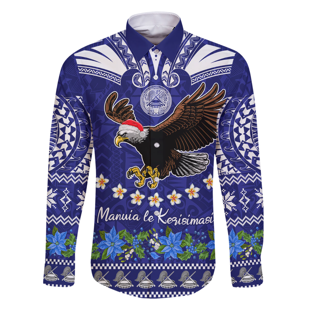 American Samoa Christmas Family Matching Short Sleeve Bodycon Dress and Hawaiian Shirt Manuia le Kerisimasi Polynesian Tribal LT9 Dad's Shirt - Long Sleeve Blue - Polynesian Pride