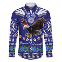 American Samoa Christmas Family Matching Summer Maxi Dress and Hawaiian Shirt Manuia le Kerisimasi Polynesian Tribal LT9 Dad's Shirt - Long Sleeve Blue - Polynesian Pride